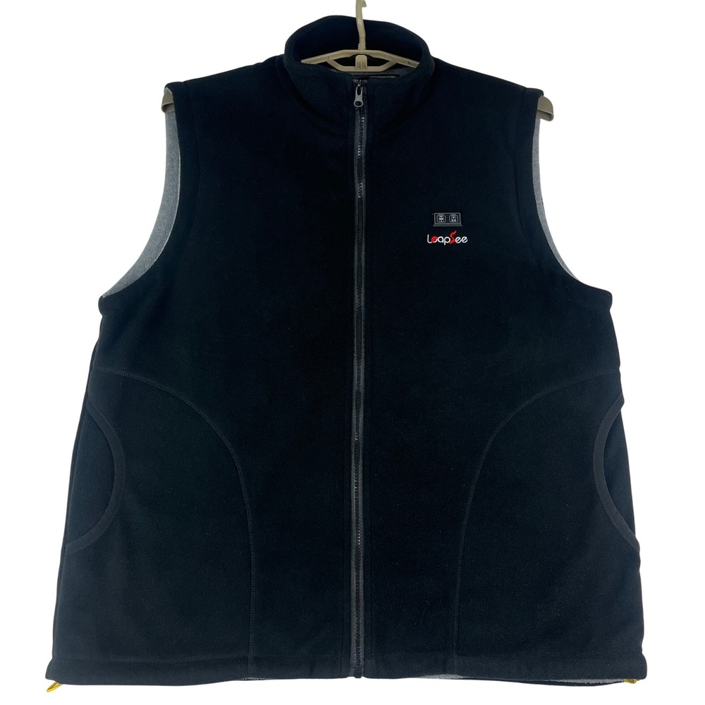 Leapsee Heated Vest Men XL Black Polar Fleece Full Zip USB Power Heated Apparel